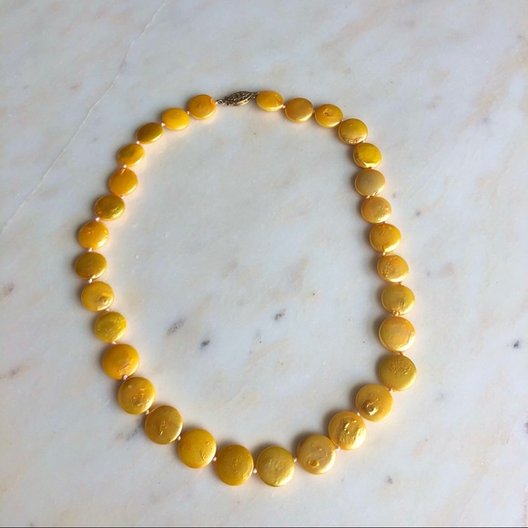 Coin pearl necklace with deep yellow coin pearls